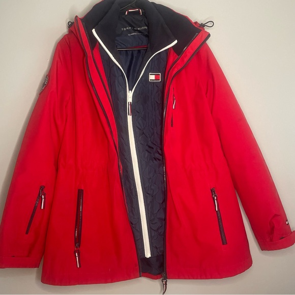 TOMMY HILFIGER Women 3-in-1 Weather System Coat Jacket Red/Blue SZ/MED - Picture 14 of 14